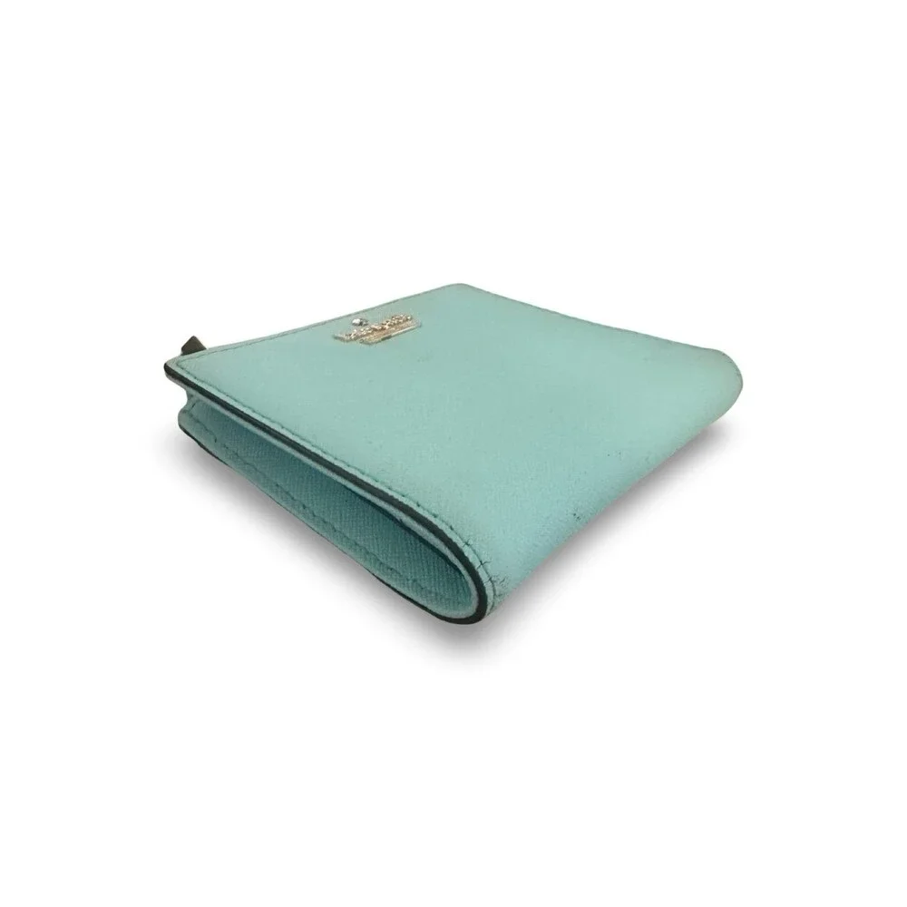 Kate Spade Staci Tiffany Blue Color Saffiano Leather Compact Wallet Cards Cash